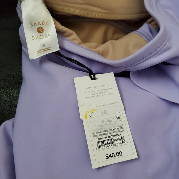 Women's Ruffle Plunge One Piece Swimsuit Shade & Shore Lavender Purple Size 16 - Picture 6 of 8